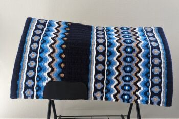 Sky Blue Red Yellow Western Show Saddle Blanket Show Pad Handmade Wool